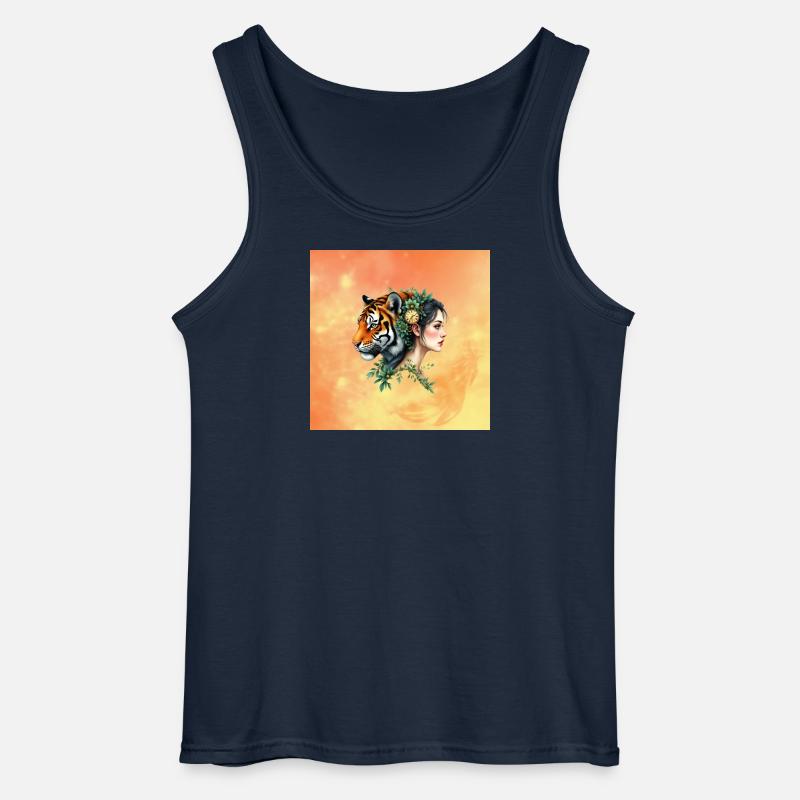 Blumenfarbene Tigerdame mit Uhr - Gildan Männer Tank Top - Navy