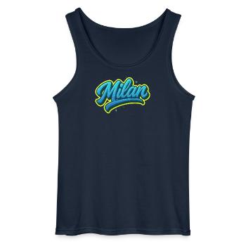 Graffiti First Name Leon Ideal Printable Gift - Gildan Men’s Tank Top - navy - Front - AI Model Male 185 dark (185cm)