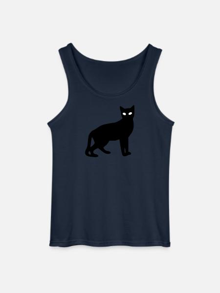 Black Cat Silhouette Gift Cat Lover - Gildan Men’s Tank Top - navy