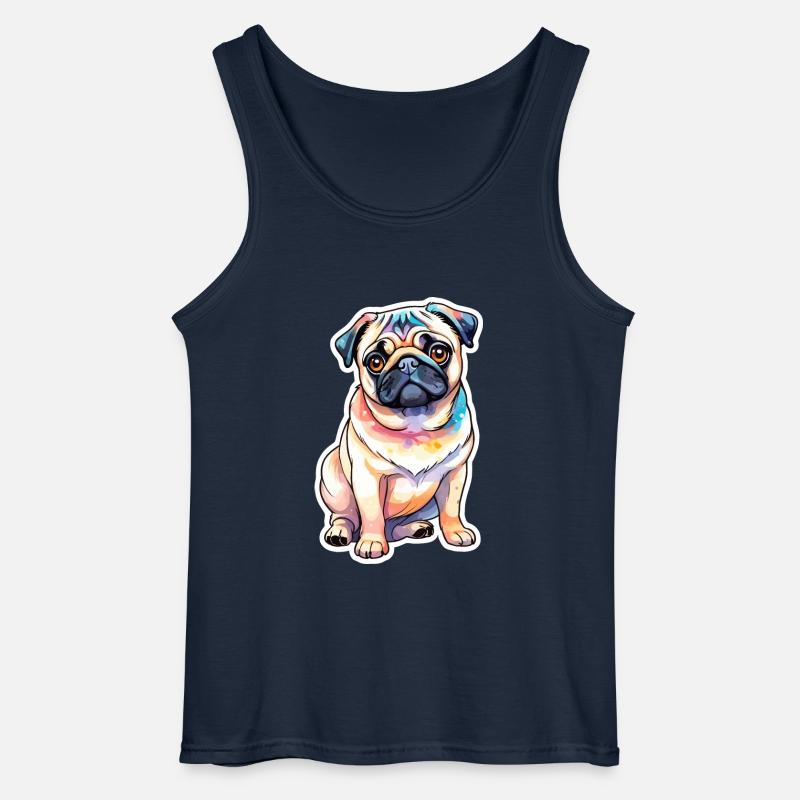 Mops Wasserfarben - Gildan Männer Tank Top - Navy