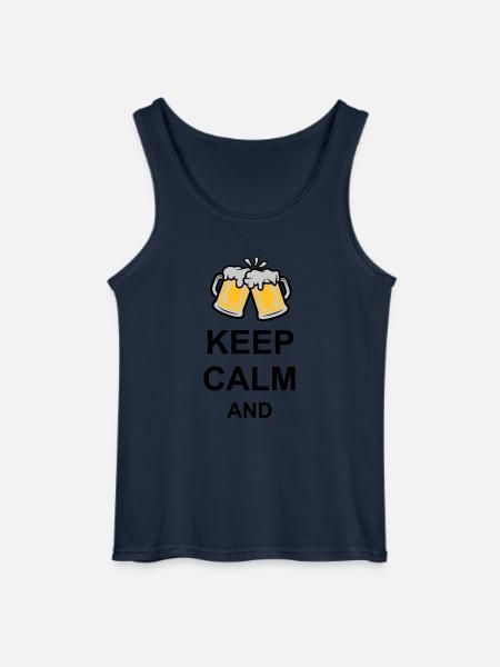 Keep Calm Beer Text - Gildan Men’s Tank Top - navy