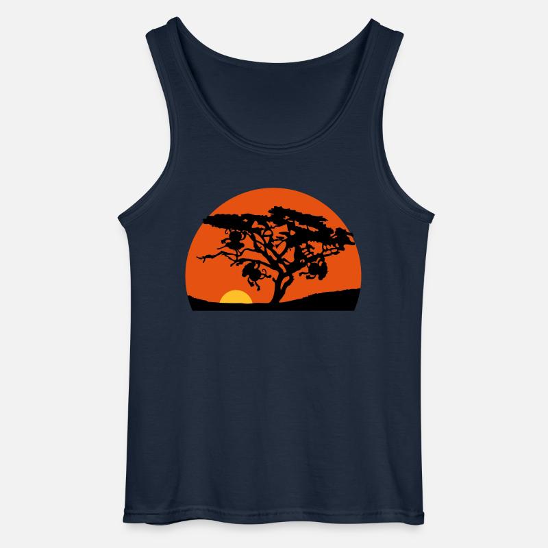 Africa tree sunset monkey - Gildan Men’s Tank Top - navy