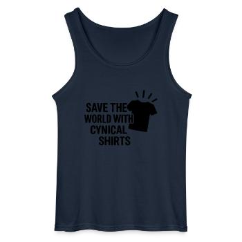 Save the world with cynical T Shirts - Gildan Men’s Tank Top - navy - Front - AI Model Male 185 dark (185cm)