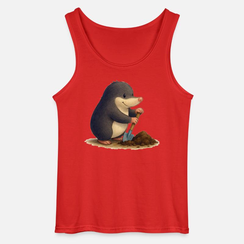 Industrious Mole with Shovel - Gildan Men’s Tank Top - red
