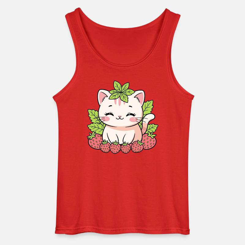 Kätzchen mit Erdbeeren und Blättern - Gildan Männer Tank Top - Rot