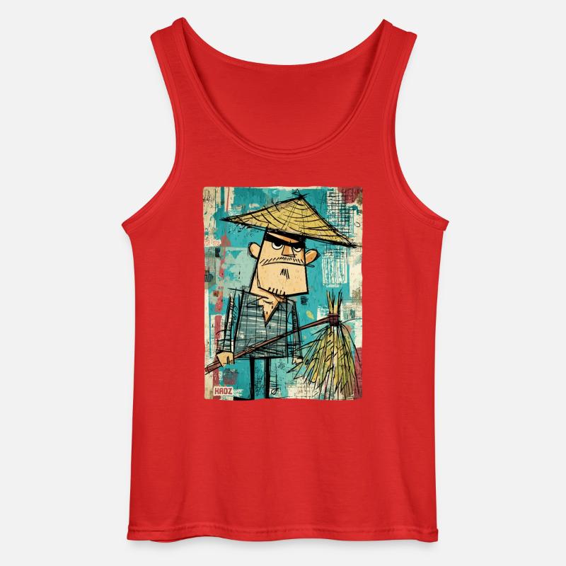 Graffiti Samurai with Broom - Gildan Men’s Tank Top - red