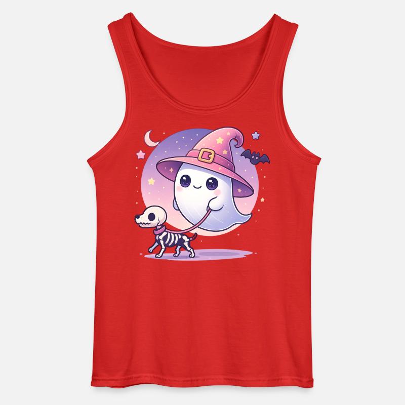 Pinker Hexen‑Geist mit Skelett‑Hund – Halloween - Gildan Männer Tank Top - Rot