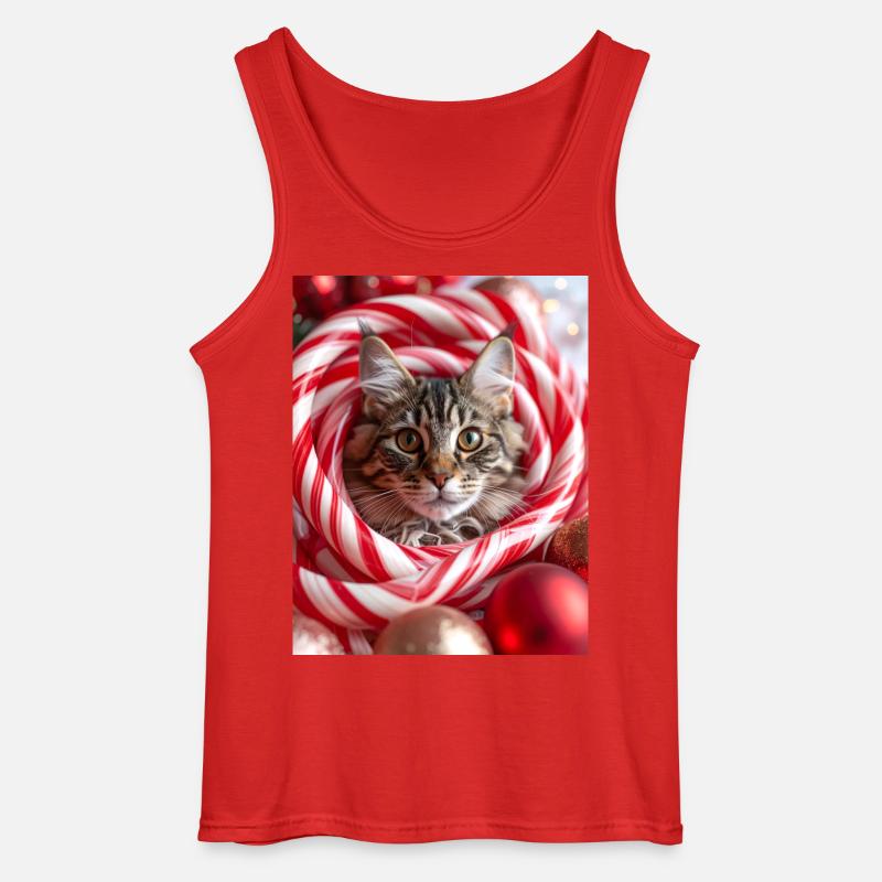 Christmas cat between candy sticks - Gildan Men’s Tank Top - red