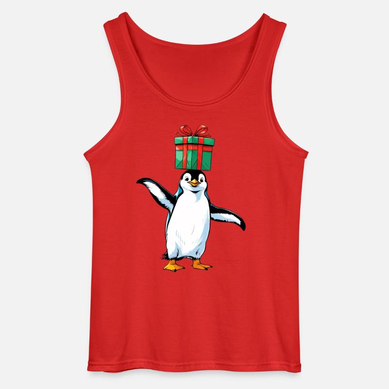 Pinguin mit Geschenk auf Kopf - Gildan Männer Tank Top - Rot