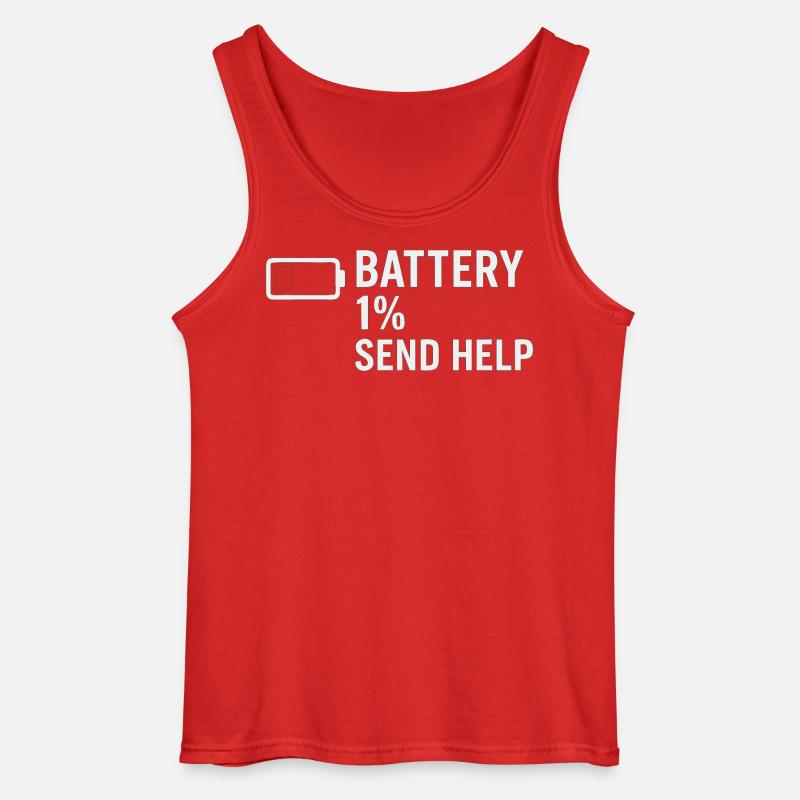 Battery 1% – Send Help | Morgenmuffel - Gildan Männer Tank Top - Rot