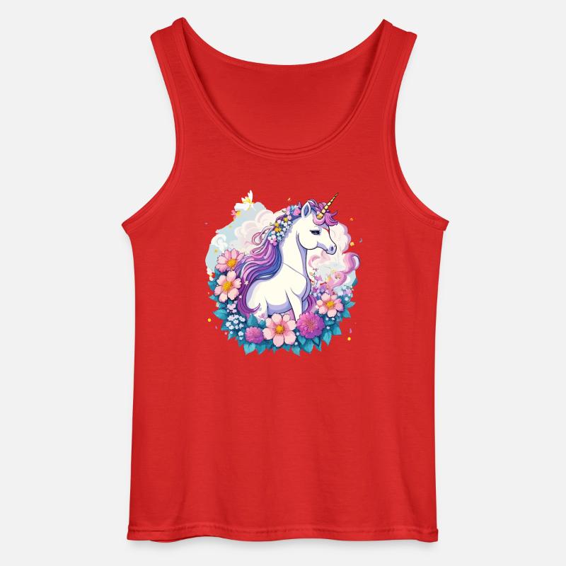 Frühlings-Einhorn mit Blumenkranz - Gildan Männer Tank Top - Rot