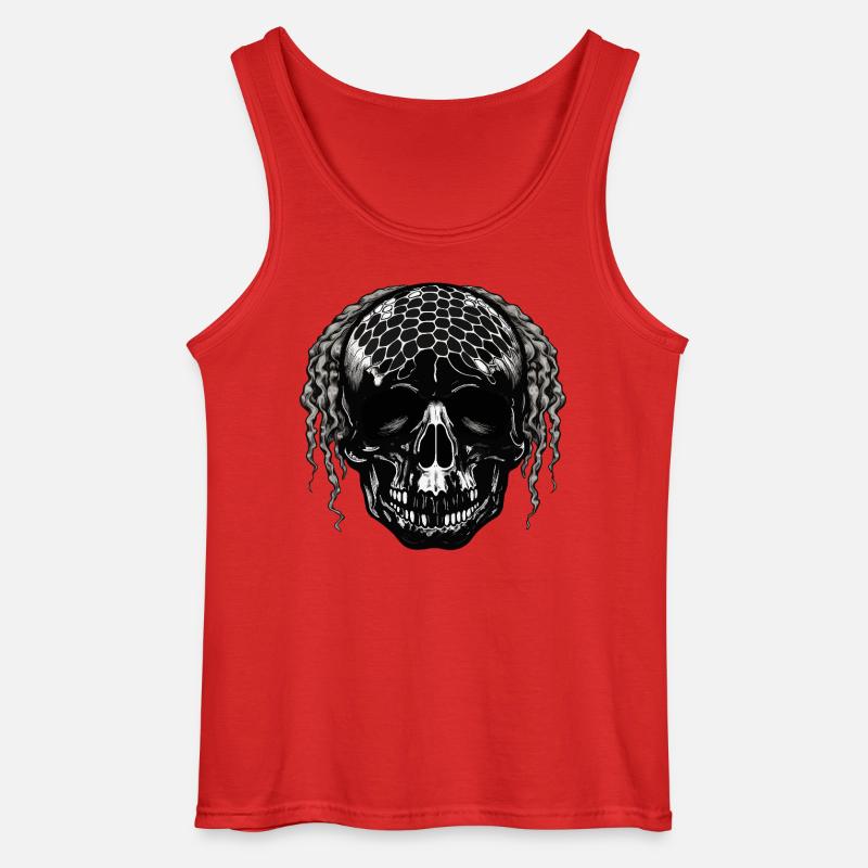 Skull with Mesh Pattern Dreadlocks - Gildan Men’s Tank Top - red