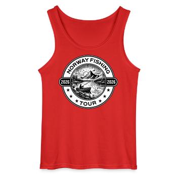 Voyage de pêche en Norvège 2026 - Débardeur Gildan Homme - rouge - Devant - AI Model Male 185 dark (185cm)