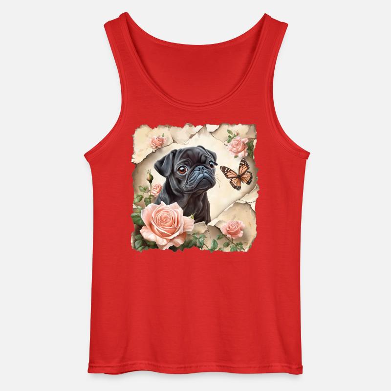 Sort mops med sommerfugl - Gildan tanktop til mænd - rød