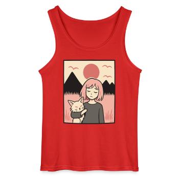 Fille avec un chat devant les montagnes - Débardeur Gildan Homme - rouge - Devant - AI Model Male 185 dark (185cm)