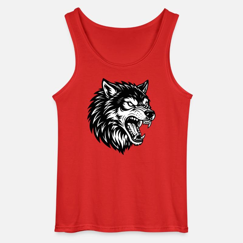 Wolf Schwarz-Weiß Wolf Alpha Maskottchen-Logo - Gildan Männer Tank Top - Rot