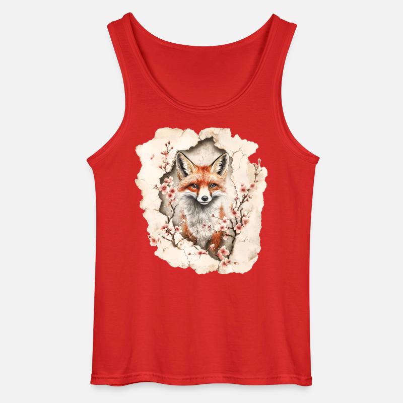 Fox with cherry blossoms - Gildan Men’s Tank Top - red
