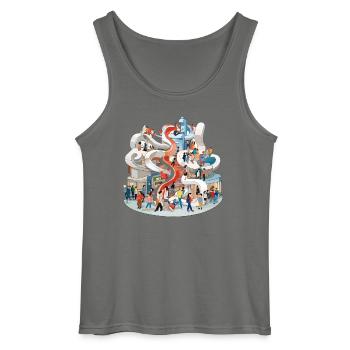 Bunte Mehrstöck-Rutsche voller Menschen - Gildan Männer Tank Top - Anthrazit - Vorne - AI Model Male 185 dark (185cm)