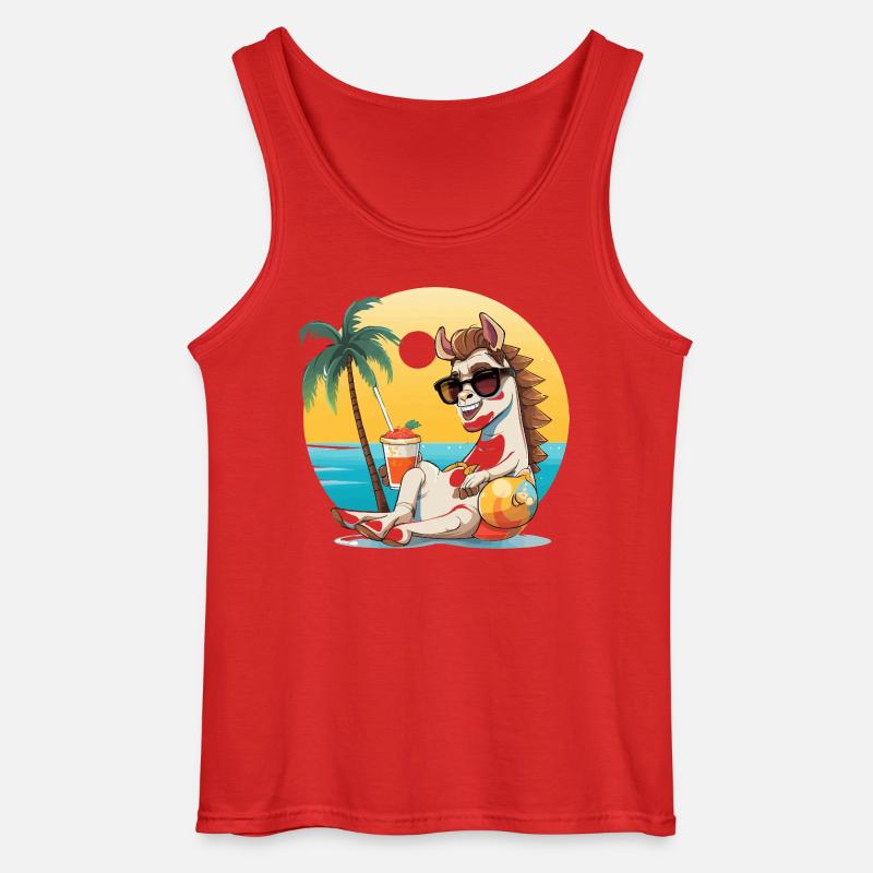 Sunny Beach Llama on Vacation - Gildan Men’s Tank Top - red