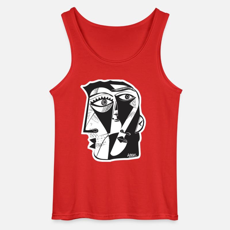 Cubist Face Linework - Gildan Men’s Tank Top - red