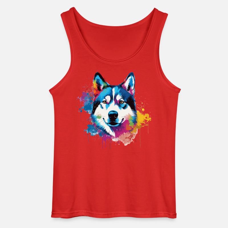 Bunter Husky Splash Art Hund - Gildan Männer Tank Top - Rot