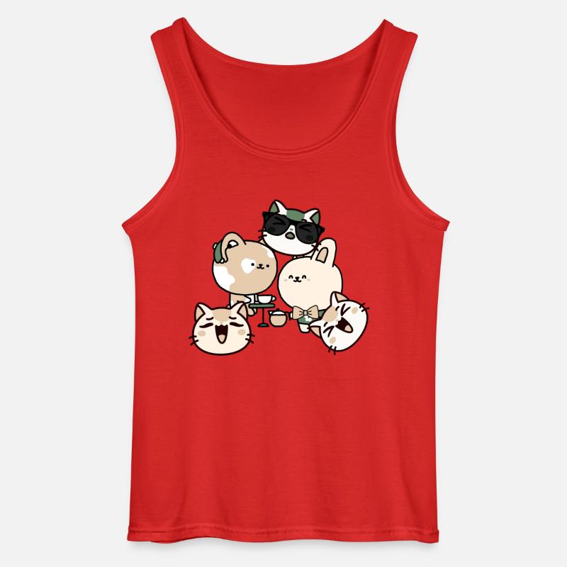 Kawaii Kaffeepause: Katze mit Hörgerät - Gildan Männer Tank Top - Rot
