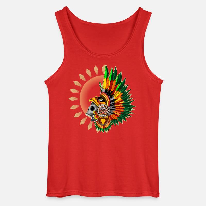 Aztec Eagle Warrior Skull - Gildan Men’s Tank Top - red