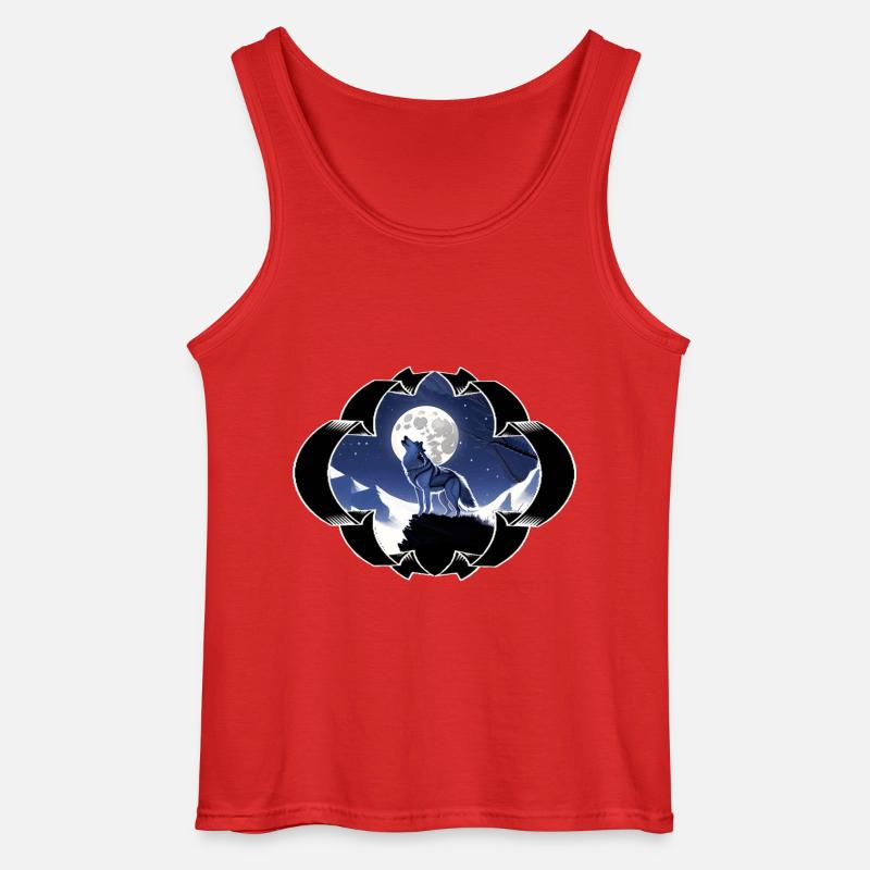 Wolf , Wolf-Design, Wolf im Mondschein, - Gildan Männer Tank Top - Rot