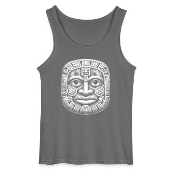 Mask - Gildan Men’s Tank Top - charcoal grey - Front - AI Model Male 185 dark (185cm)
