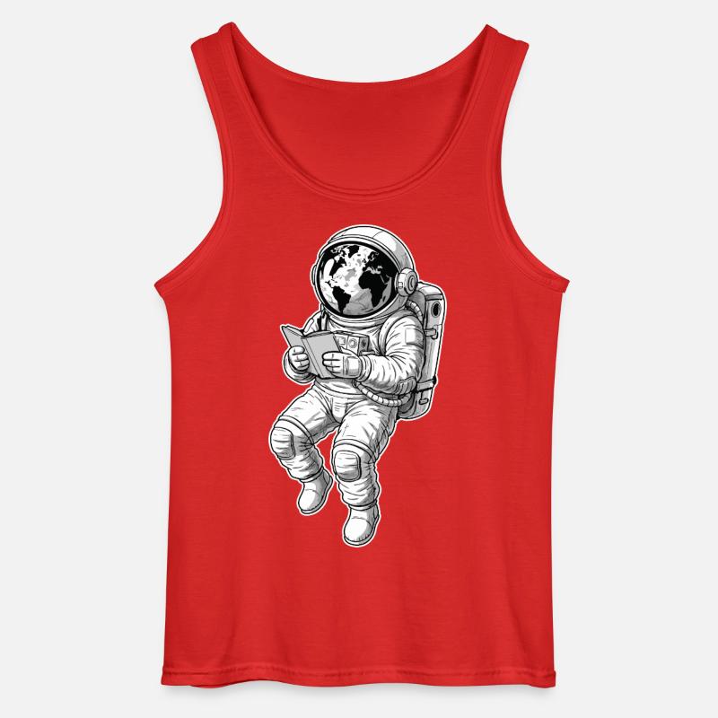 Astronaut Reading Space Earth - Gildan Männer Tank Top - Rot