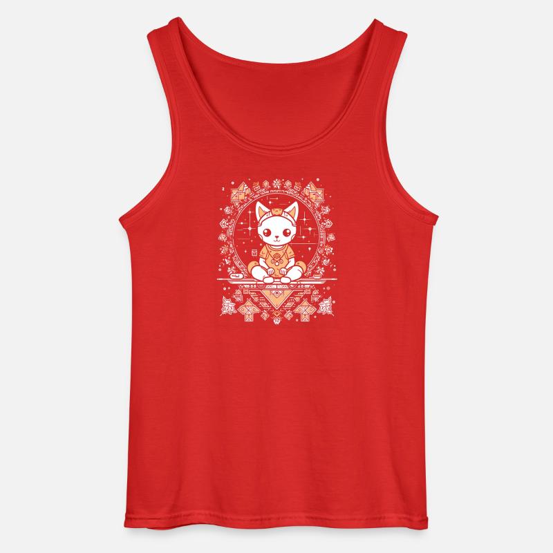 Kosmische Katze im Kristall-Mandala - Gildan Männer Tank Top - Rot