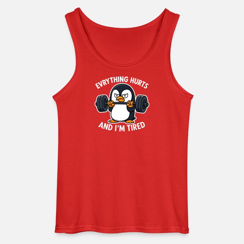 Grumpy Penguin Lifting Weights - Gildan Men’s Tank Top - red
