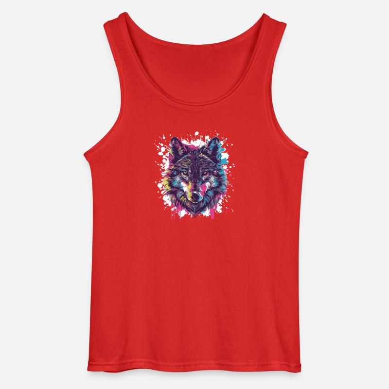 Wolf Tier Farbklecks - Gildan Männer Tank Top - Rot