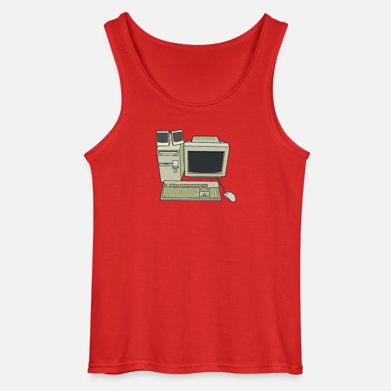 Retro Computer Desk Einrichtung - Gildan Männer Tank Top - Rot