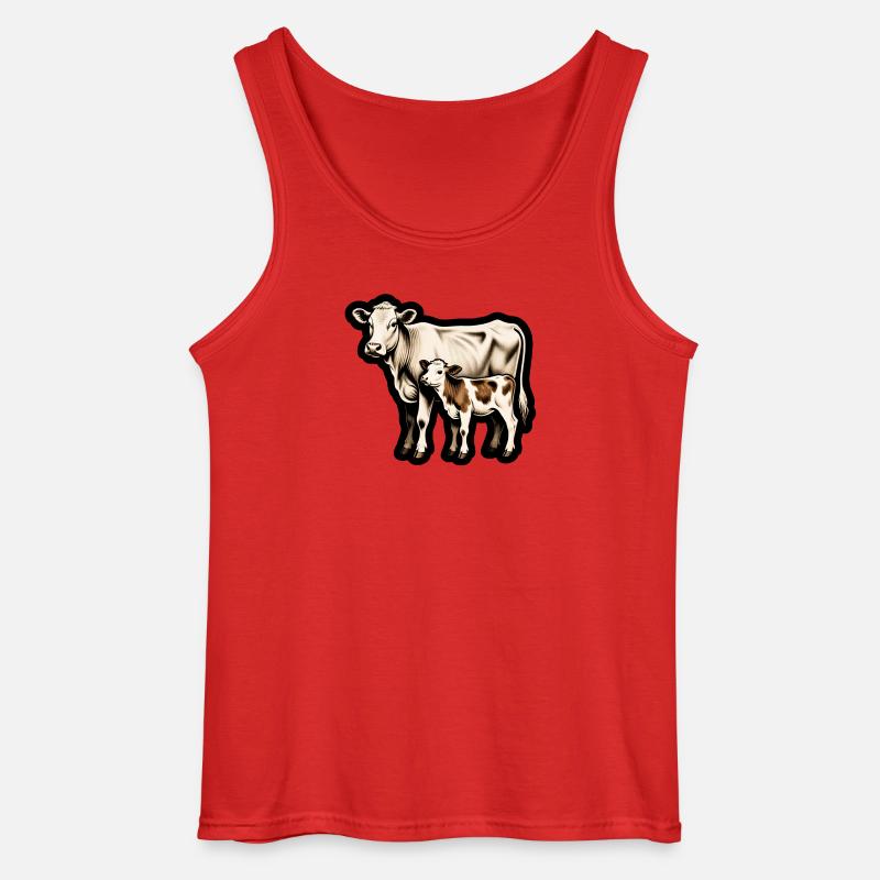 Mutterkuh mit Kalb – Retro Tierillustration - Gildan Männer Tank Top - Rot