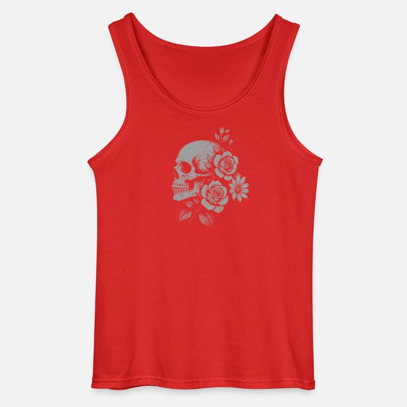 Gothic Blumenschädel mit Rosen - Gildan Männer Tank Top - Rot