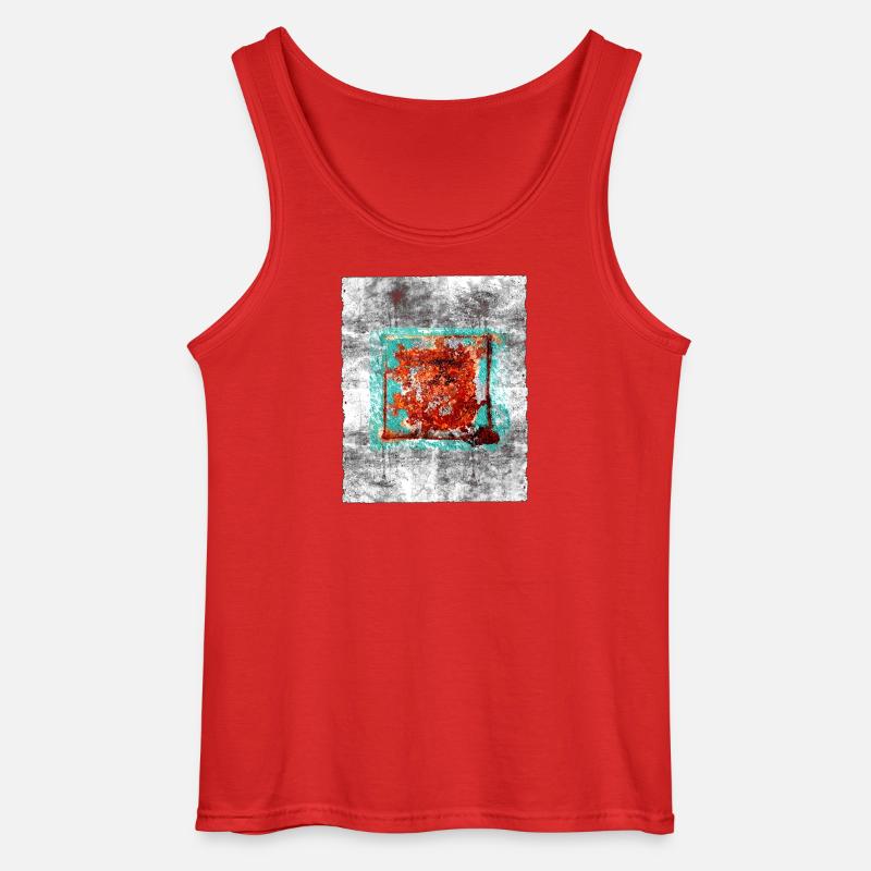 Rust square on grey texture - Gildan Men’s Tank Top - red