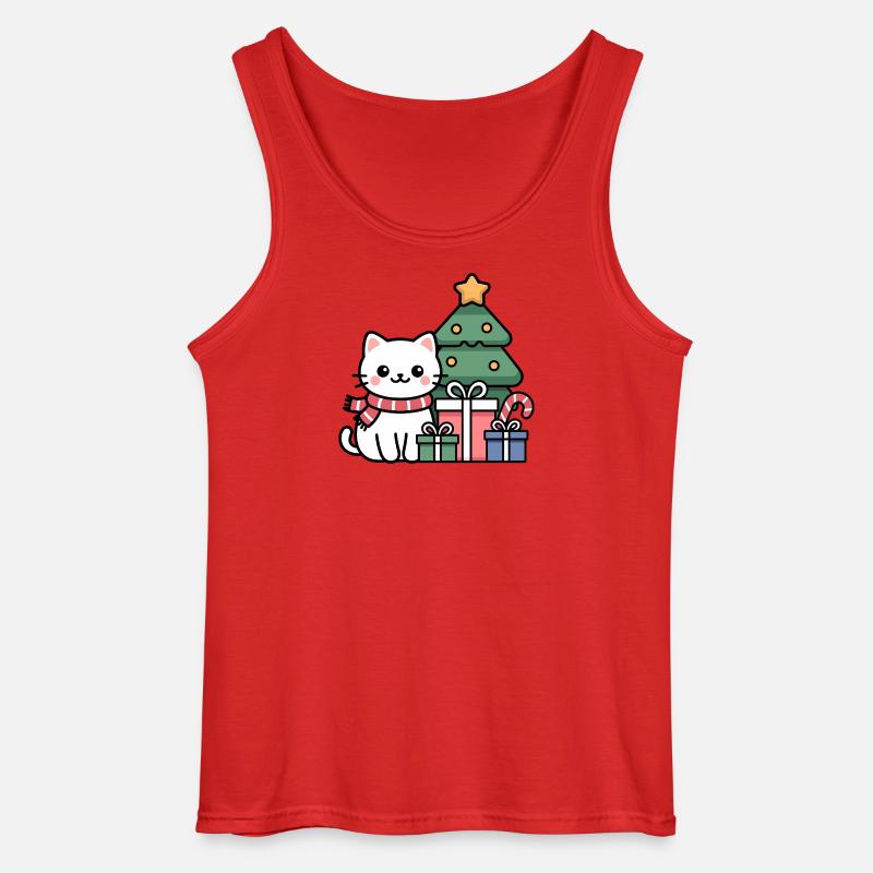 Kawaii Weihnachts Katze mit Geschenken - Gildan Männer Tank Top - Rot
