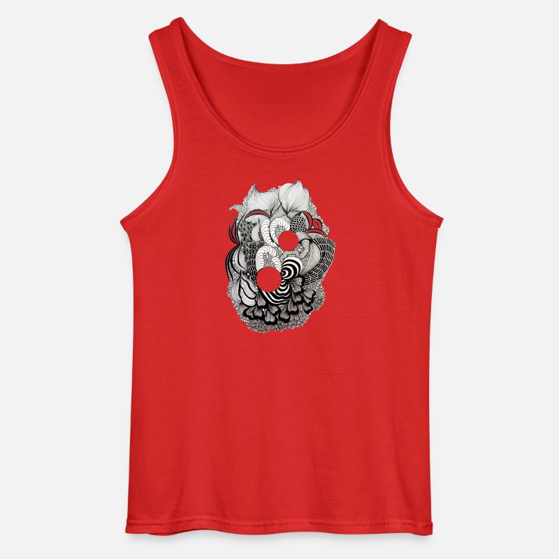 Black and White Flower Ring Pattern - Gildan Men’s Tank Top - red