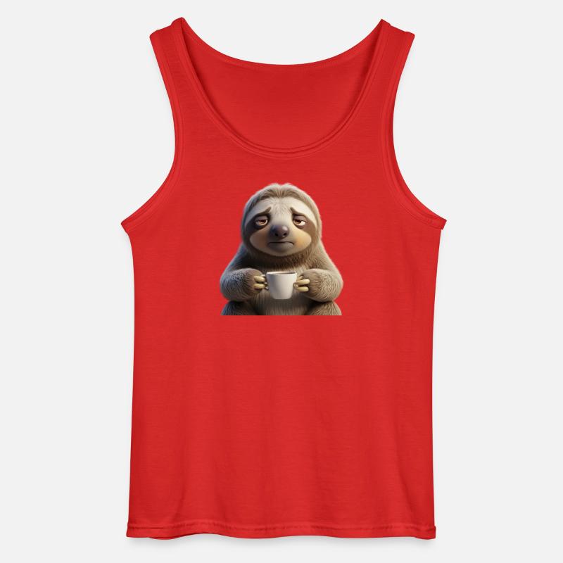 Funny tired sloth with coffee - Gildan Men’s Tank Top - red