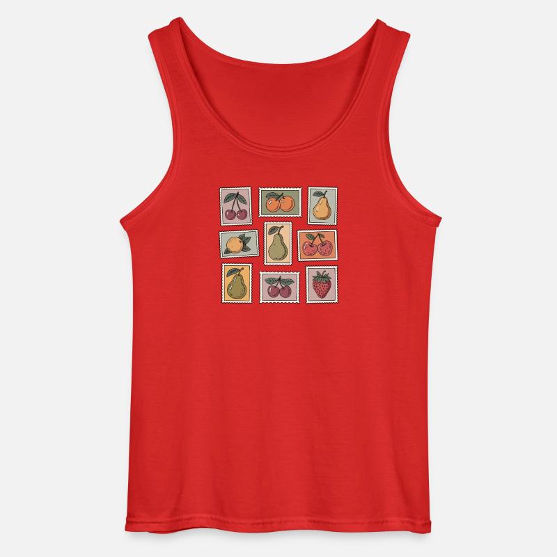 Pastel Fruit Stamp Pattern - Gildan Men’s Tank Top - red