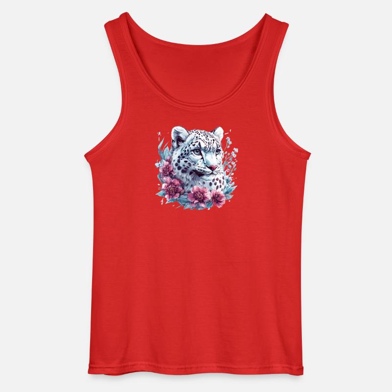Leopardengesicht mit Blumenkranz - Gildan Männer Tank Top - Rot