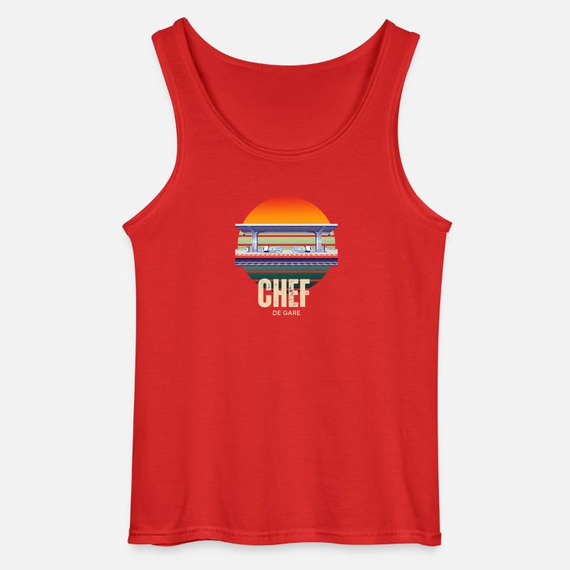 Station Master Retro Sunset Train - Gildan Männer Tank Top - Rot