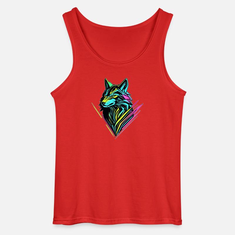 Neon Wolf – Cyber-Geist - Gildan Männer Tank Top - Rot