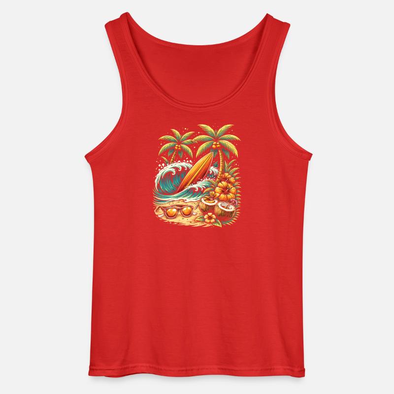 Surfbrett am Strand Illustration - Gildan Männer Tank Top - Rot