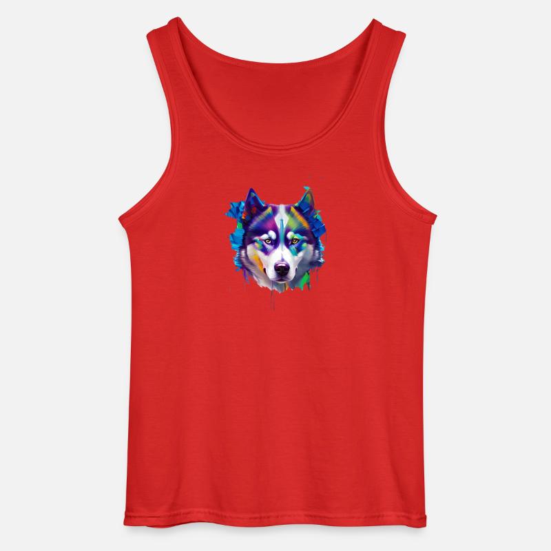 Sibirisches Husky-Hundeporträt Lebendiges Ölgemälde - Gildan Männer Tank Top - Rot