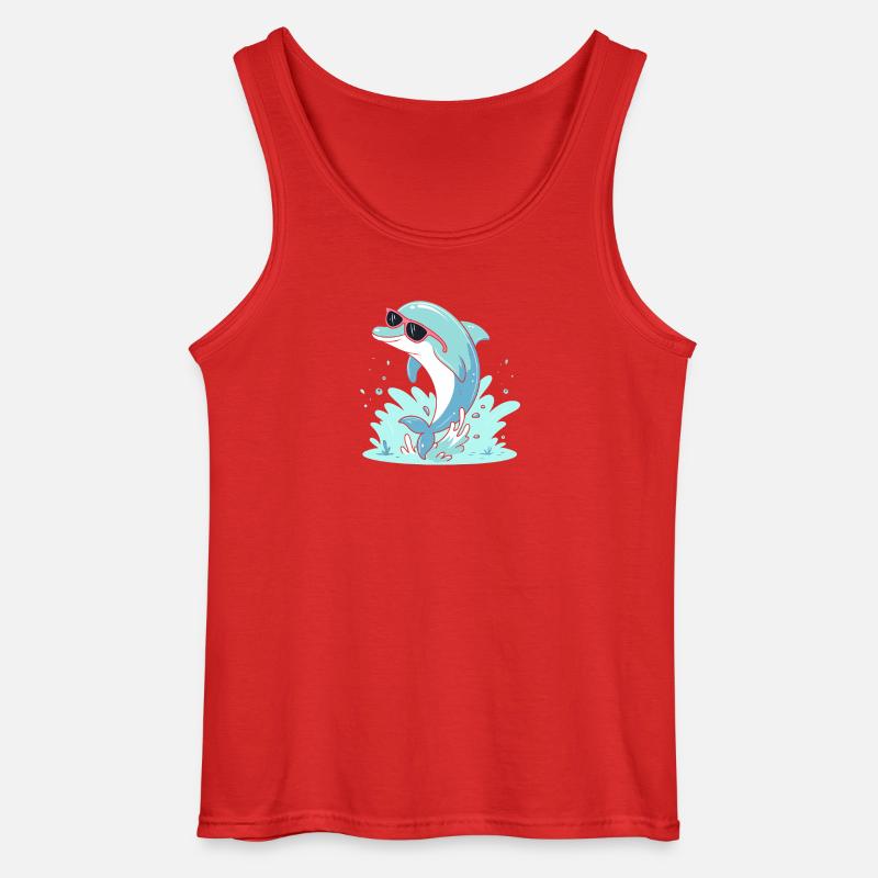 Dolphin Summer Pink Glasses - Gildan Men’s Tank Top - red