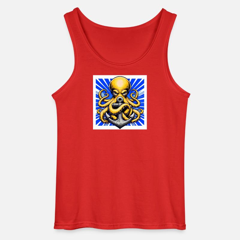 Oktopus umarmt einen Anker - Gildan Männer Tank Top - Rot