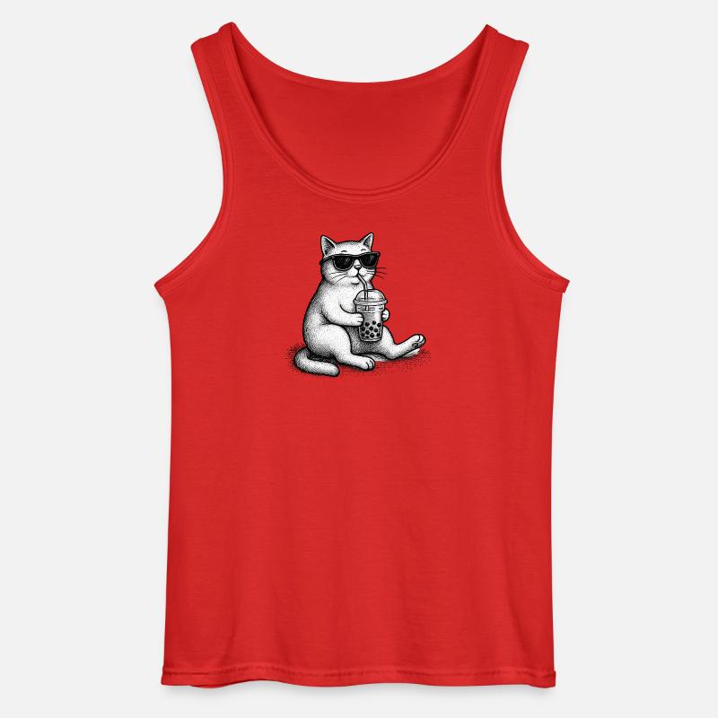 Bubble Tea Katze - Gildan Männer Tank Top - Rot
