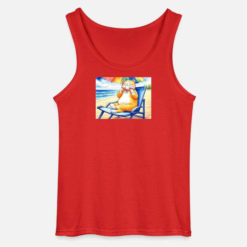 Katze am Strand mit Eiscreme - Gildan Men’s Tank Top - red